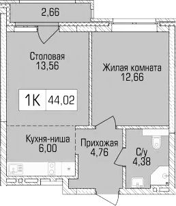 Планировка 2е-к.кв 41.36 м² в ЖК «Цивилизация»