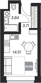 Планировка студии 22.18 м² в ЖК «Аэрон»