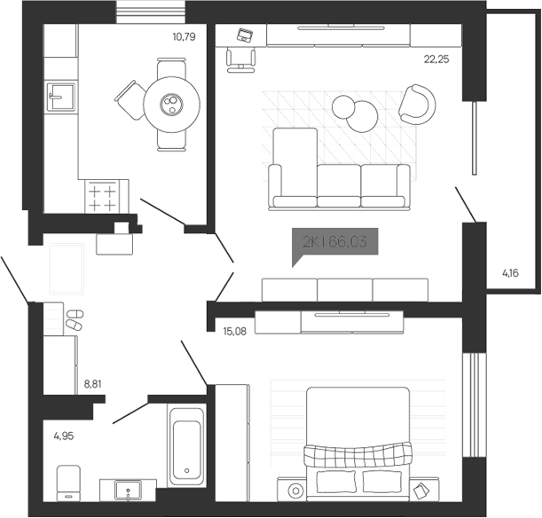 Планировка 2-к.кв 61.87 м² в ЖК «Зоркий парк»