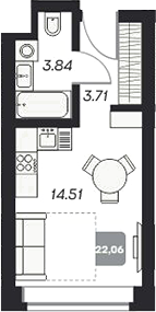 Планировка студии 22.18 м² в ЖК «Аэрон»