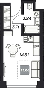 Планировка студии 22.18 м² в ЖК «Аэрон»