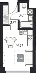 Планировка студии 22.18 м² в ЖК «Аэрон»