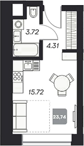 Планировка студии 23.87 м² в ЖК «Аэрон»