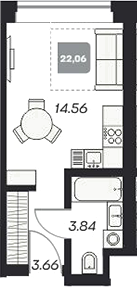 Планировка студии 22.18 м² в ЖК «Аэрон»