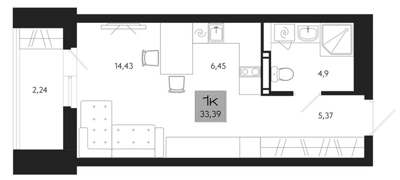 Планировка студии 31.15 м² в ЖК «Поэзия. Томск»