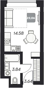 Планировка студии 22.18 м² в ЖК «Аэрон»