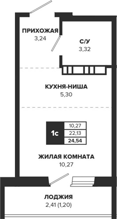 Планировка студии 22.13 м² в ЖК «ВИВАТ! Знаменский»