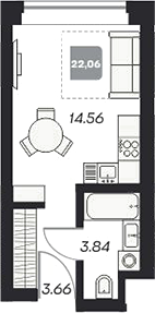 Планировка студии 22.18 м² в ЖК «Аэрон»