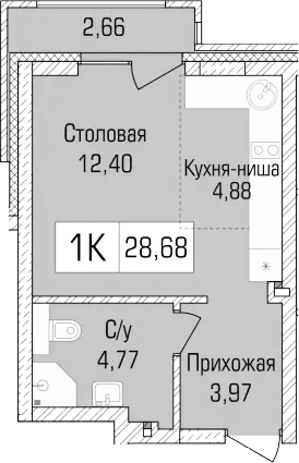 Планировка студии 26.02 м² в ЖК «Цивилизация»