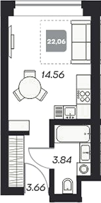 Планировка студии 22.18 м² в ЖК «Аэрон»