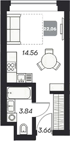 Планировка студии 22.18 м² в ЖК «Аэрон»