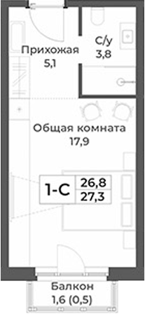 Планировка студии 26.80 м² в ЖК «RIZALTA РЕЗОРТ БЕЛОКУРИХА»