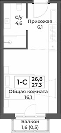 Планировка студии 26.80 м² в ЖК «RIZALTA РЕЗОРТ БЕЛОКУРИХА»