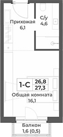 Планировка студии 26.80 м² в ЖК «RIZALTA РЕЗОРТ БЕЛОКУРИХА»