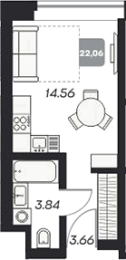 Планировка студии 22.18 м² в ЖК «Аэрон»