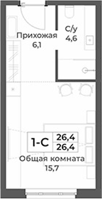 Планировка студии 26.40 м² в ЖК «RIZALTA РЕЗОРТ БЕЛОКУРИХА»