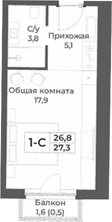 Планировка студии 26.80 м² в ЖК «RIZALTA РЕЗОРТ БЕЛОКУРИХА»