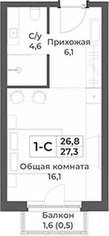 Планировка студии 26.80 м² в ЖК «RIZALTA РЕЗОРТ БЕЛОКУРИХА»