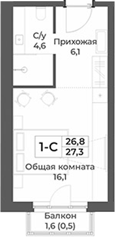 Планировка студии 26.80 м² в ЖК «RIZALTA РЕЗОРТ БЕЛОКУРИХА»