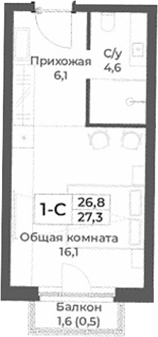 Планировка студии 26.80 м² в ЖК «RIZALTA РЕЗОРТ БЕЛОКУРИХА»