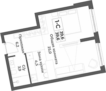 Планировка студии 39.60 м² в ЖК «RIZALTA РЕЗОРТ БЕЛОКУРИХА»