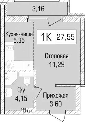 Планировка студии 24.39 м² в ЖК «Цивилизация»