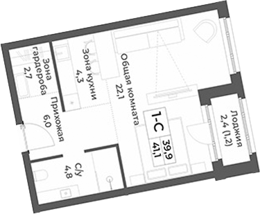 Планировка студии 39.90 м² в ЖК «RIZALTA РЕЗОРТ БЕЛОКУРИХА»