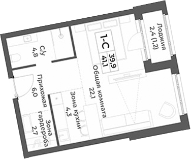 Планировка студии 39.90 м² в ЖК «RIZALTA РЕЗОРТ БЕЛОКУРИХА»