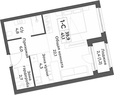 Планировка студии 39.90 м² в ЖК «RIZALTA РЕЗОРТ БЕЛОКУРИХА»
