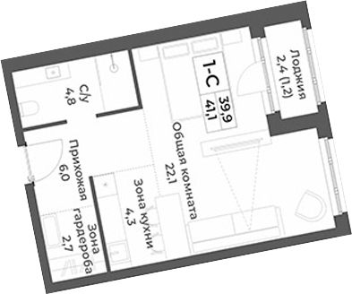 Планировка студии 39.90 м² в ЖК «RIZALTA РЕЗОРТ БЕЛОКУРИХА»