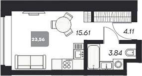 Планировка студии 22.18 м² в ЖК «Аэрон»