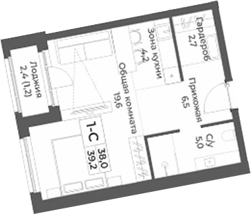 Планировка студии 38.00 м² в ЖК «RIZALTA РЕЗОРТ БЕЛОКУРИХА»