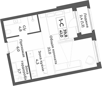 Планировка студии 39.80 м² в ЖК «RIZALTA РЕЗОРТ БЕЛОКУРИХА»