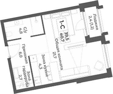 Планировка студии 39.50 м² в ЖК «RIZALTA РЕЗОРТ БЕЛОКУРИХА»
