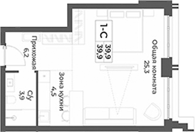 Планировка студии 39.90 м² в ЖК «RIZALTA РЕЗОРТ БЕЛОКУРИХА»