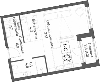 Планировка студии 39.90 м² в ЖК «RIZALTA РЕЗОРТ БЕЛОКУРИХА»