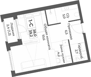 Планировка студии 38.00 м² в ЖК «RIZALTA РЕЗОРТ БЕЛОКУРИХА»