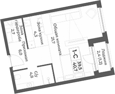 Планировка студии 39.50 м² в ЖК «RIZALTA РЕЗОРТ БЕЛОКУРИХА»