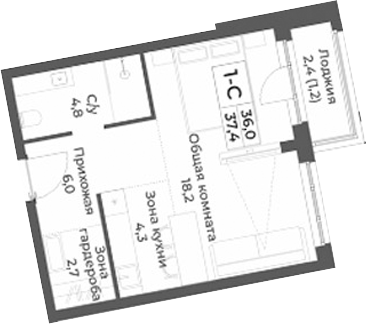 Планировка студии 36.20 м² в ЖК «RIZALTA РЕЗОРТ БЕЛОКУРИХА»