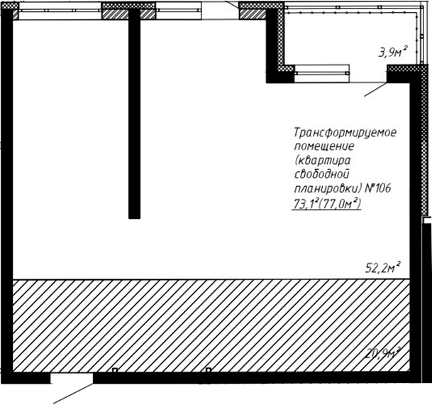 Планировка своб. план. 77.00 м² в ЖК «Уютный квартал. Кемерово»