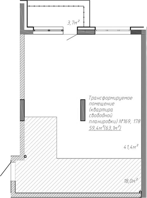 Планировка своб. план. 63.10 м² в ЖК «Уютный квартал. Кемерово»