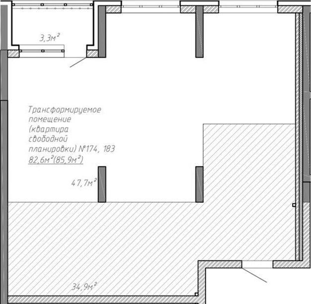 Планировка своб. план. 85.90 м² в ЖК «Уютный квартал. Кемерово»
