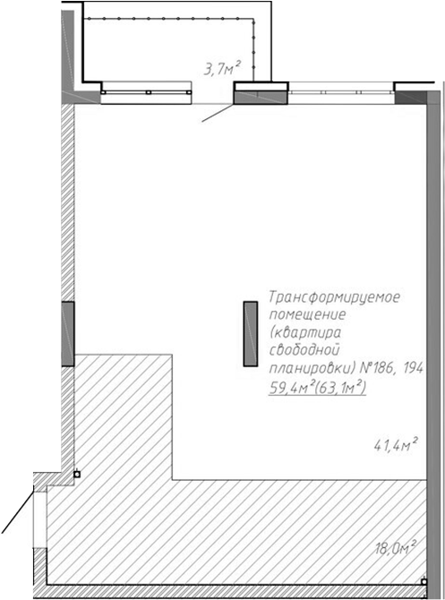 Планировка своб. план. 63.10 м² в ЖК «Уютный квартал. Кемерово»