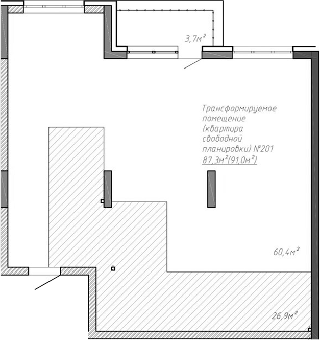 Планировка своб. план. 91.00 м² в ЖК «Уютный квартал. Кемерово»