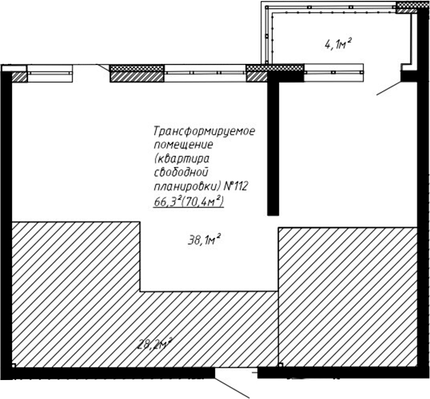 Планировка своб. план. 70.40 м² в ЖК «Уютный квартал. Кемерово»