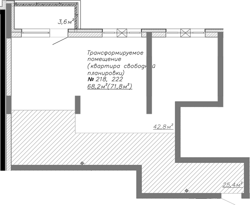 Планировка своб. план. 71.80 м² в ЖК «Уютный квартал. Кемерово»