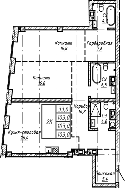 Планировка своб. план. 103.00 м² в ЖК «Барнаул»