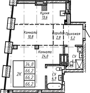 Планировка своб. план. 66.20 м² в ЖК «Барнаул»