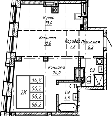 Планировка своб. план. 66.20 м² в ЖК «Барнаул»