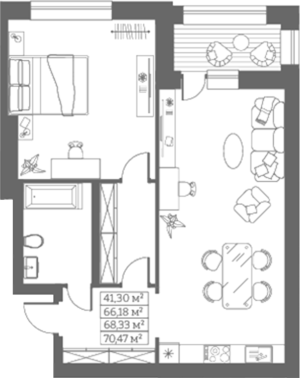 Планировка своб. план. 66.18 м² в ЖК «Собрание»